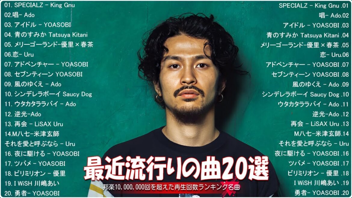 【2024年最新版】最近流行りの曲30選!10代が今一番聞いて🍒 新曲 2024 JPOP 音楽 最新曲 2024🎶 YOASOBI、あいみょん、優里、菅田将暉 PM.03 【2024年最新版】最近流行りの曲30選!10代が今一番聞いて🍒 新曲 2024 JPOP 音楽 最新曲 2024🎶 YOASOBI、あいみょん、優里、菅田将暉 PM.03